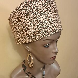 SALE!!!!  New African Kente Kufa Style Brown and Tan Leopard Print Hat 24"